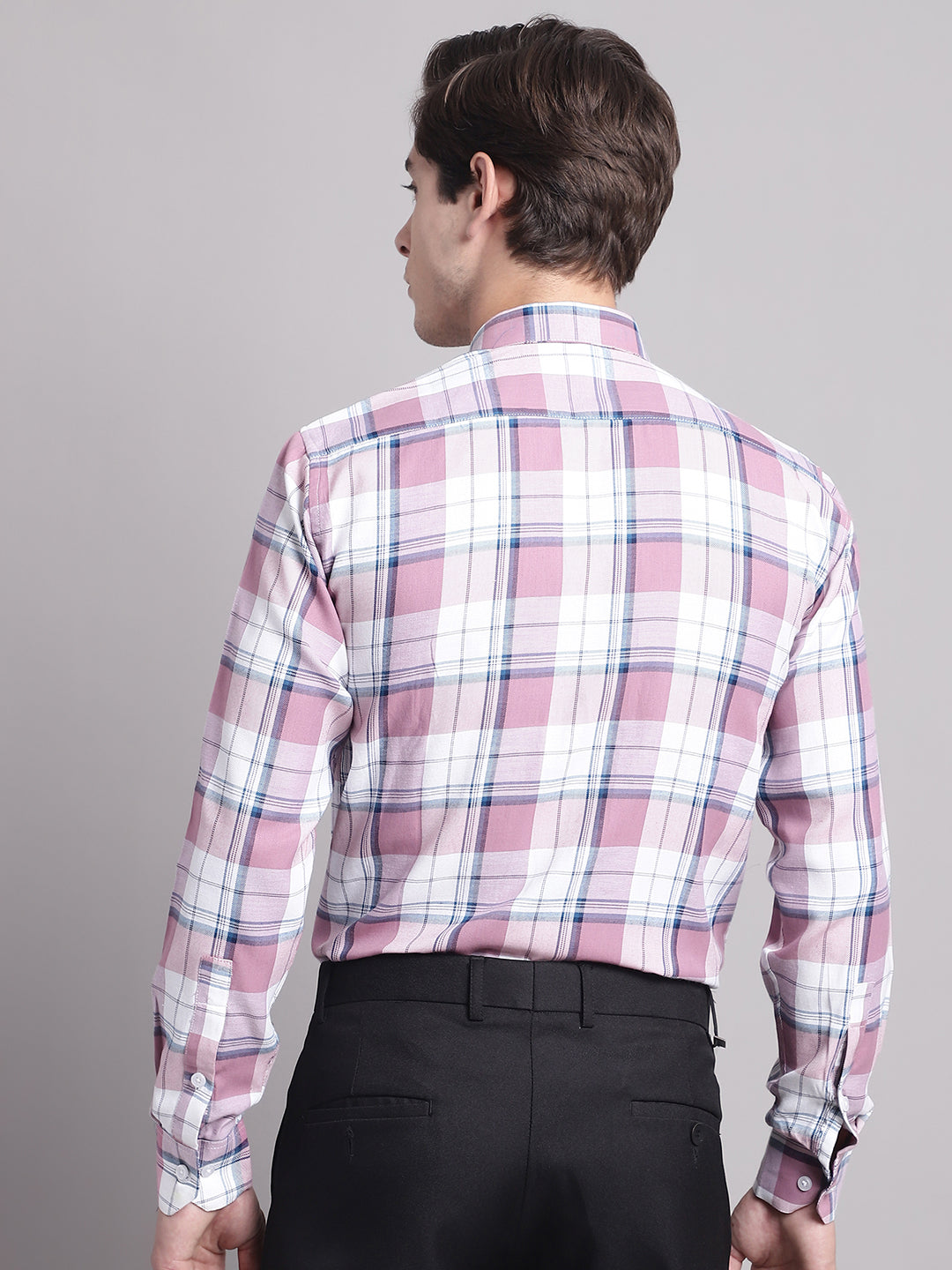 Jainish Men's Pink Checked Ragular Fit Formal Shirt - Pink - Distacart