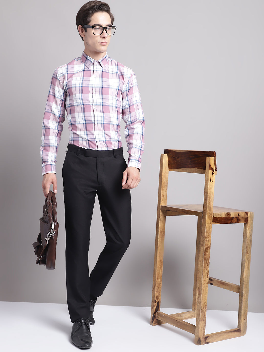 Jainish Men's Pink Checked Ragular Fit Formal Shirt - Pink - Distacart