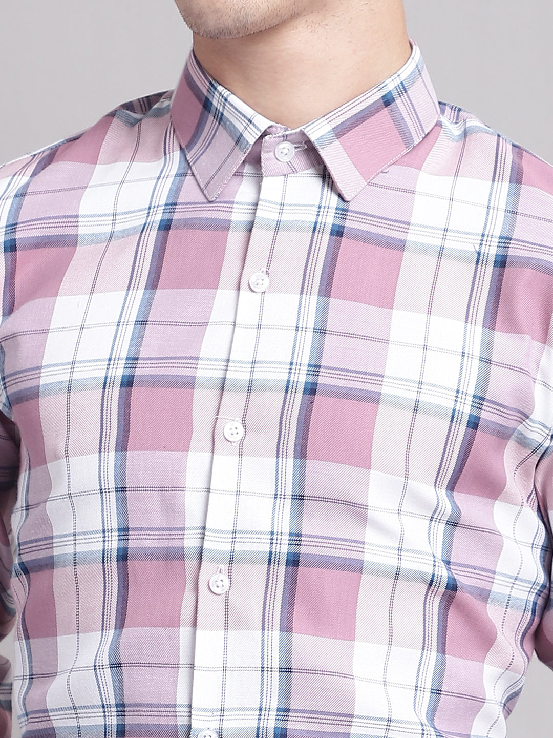 Jainish Men's Pink Checked Ragular Fit Formal Shirt - Pink - Distacart
