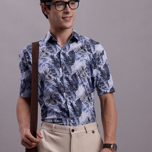 Jainish Men's Floral Printed Formal Shirt - Grey - Distacart