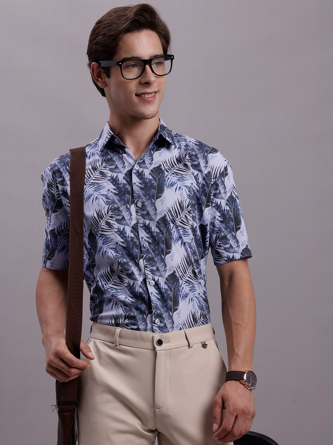 Jainish Men's Floral Printed Formal Shirt - Grey - Distacart