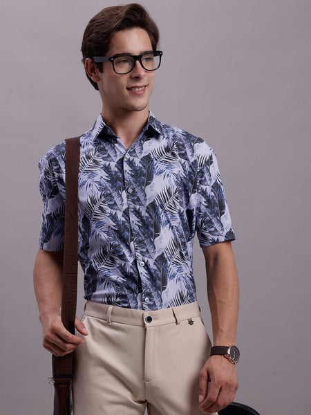 Jainish Men's Floral Printed Formal Shirt - Grey - Distacart
