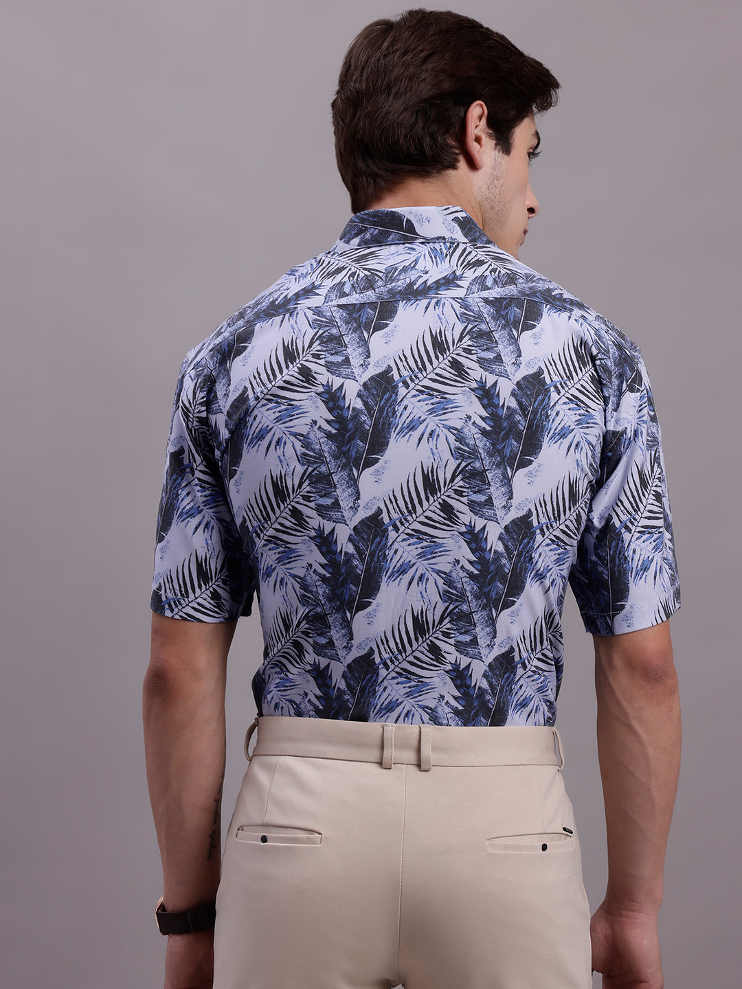 Jainish Men's Floral Printed Formal Shirt - Grey - Distacart