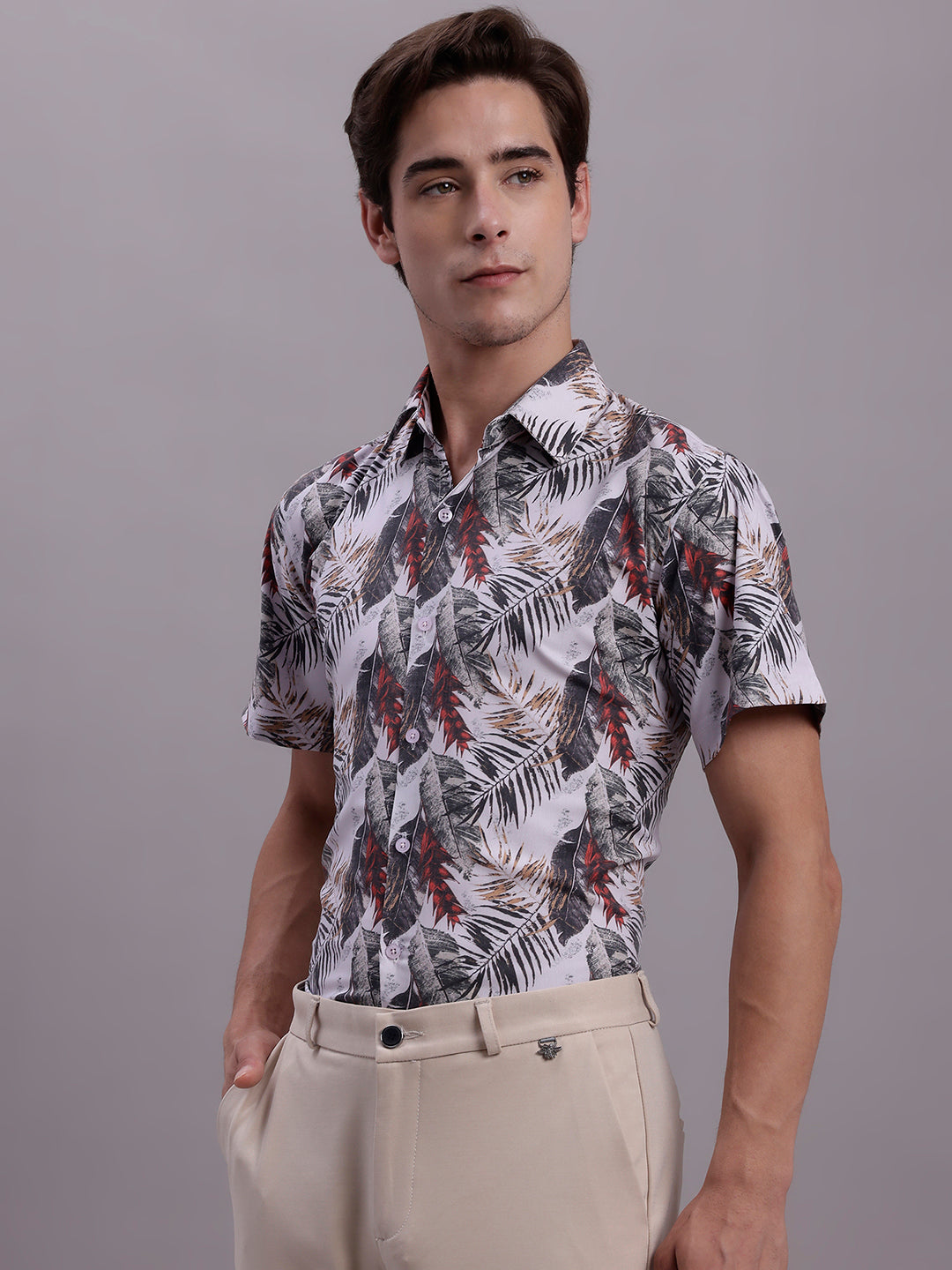 Jainish Men's Floral Printed Formal Shirt - Red - Distacart