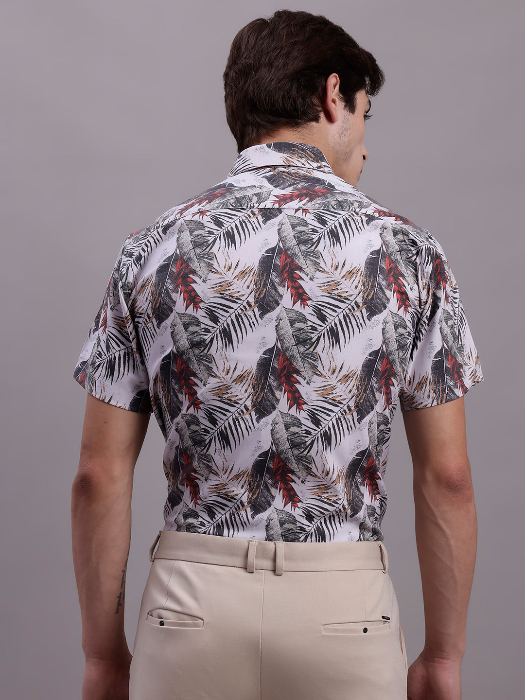 Jainish Men's Floral Printed Formal Shirt - Red - Distacart