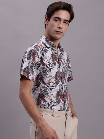 Jainish Men's Floral Printed Formal Shirt - Red - Distacart