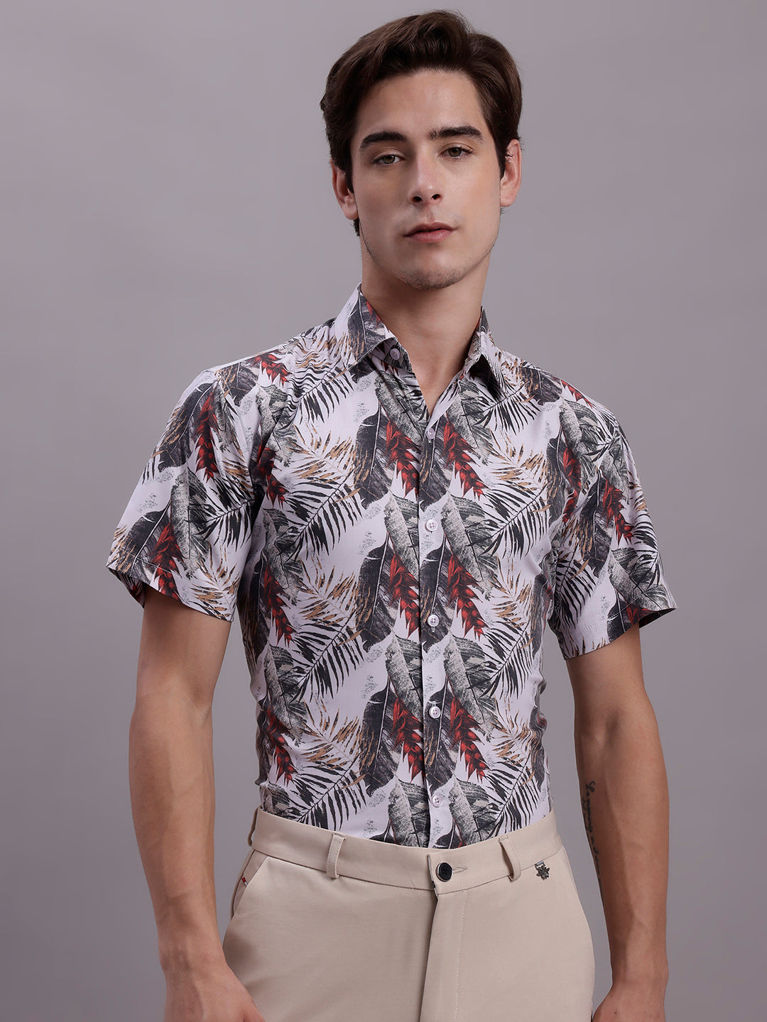 Jainish Men's Floral Printed Formal Shirt - Red - Distacart