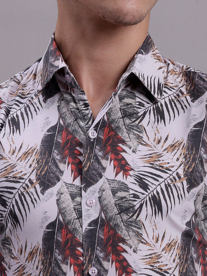 Jainish Men's Floral Printed Formal Shirt - Red - Distacart