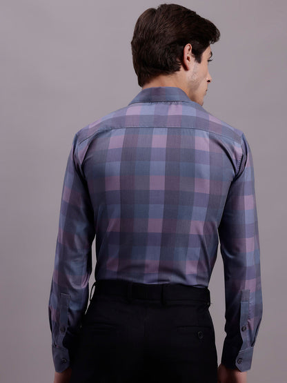 Jainish Men's Cotton Blend Checked Formal Shirt - Purple - Distacart