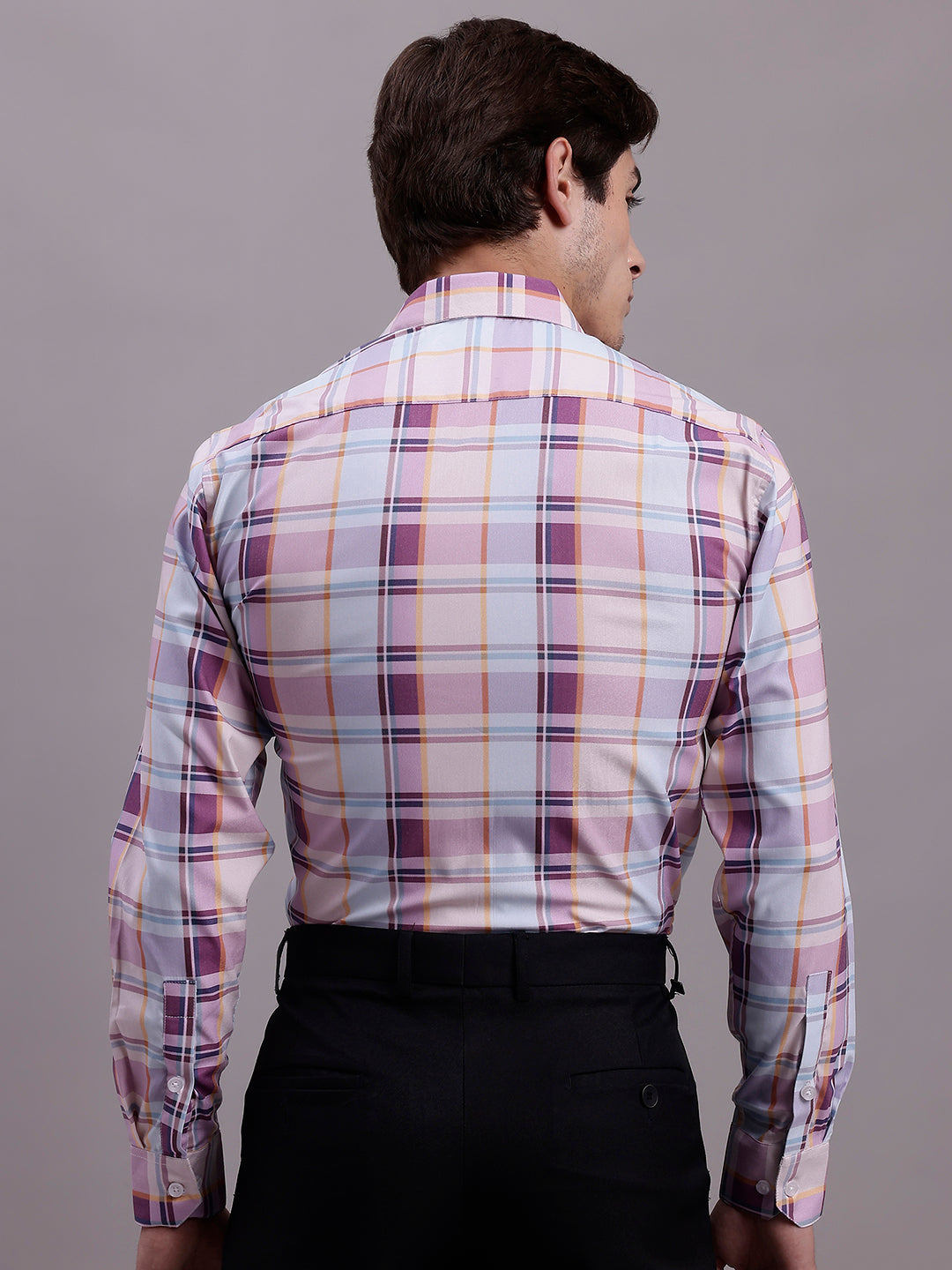 Jainish Men's Cotton Blend Checked Formal Shirt - Wine - Distacart