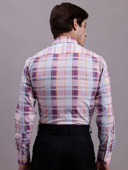 Jainish Men's Cotton Blend Checked Formal Shirt - Wine - Distacart