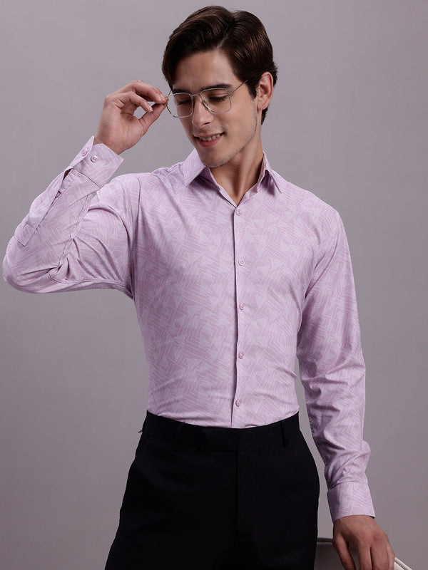 Jainish Men's Geomatric Printed Cotton Blend Formal Shirt - Light-Purple - Distacart