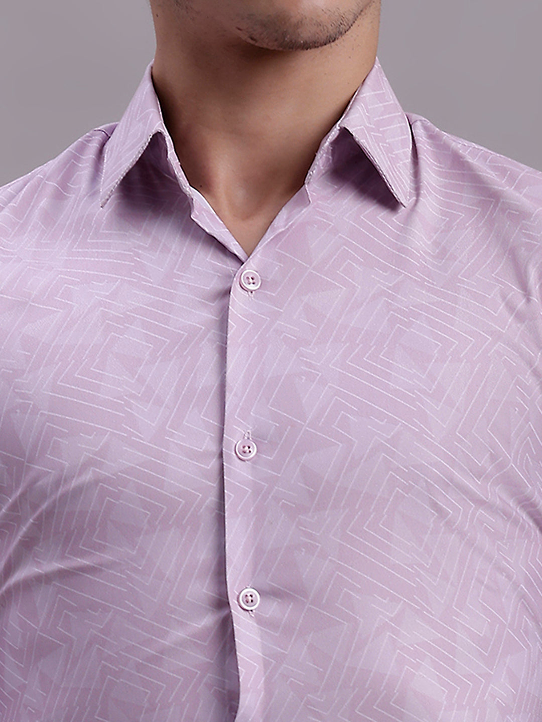 Jainish Men's Geomatric Printed Cotton Blend Formal Shirt - Light-Purple - Distacart