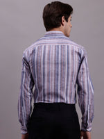 Thumbnail for Jainish Men's Cotton Blend Striped Formal Shirt - Purple - Distacart