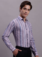 Thumbnail for Jainish Men's Cotton Blend Striped Formal Shirt - Purple - Distacart