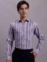 Thumbnail for Jainish Men's Cotton Blend Striped Formal Shirt - Purple - Distacart