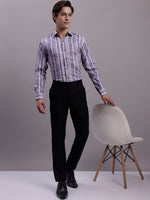 Thumbnail for Jainish Men's Cotton Blend Striped Formal Shirt - Purple - Distacart
