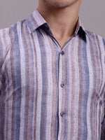 Thumbnail for Jainish Men's Cotton Blend Striped Formal Shirt - Purple - Distacart