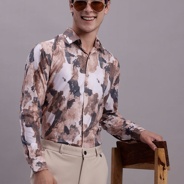 Jainish Men's Printed Formal Shirt - Brown - Distacart