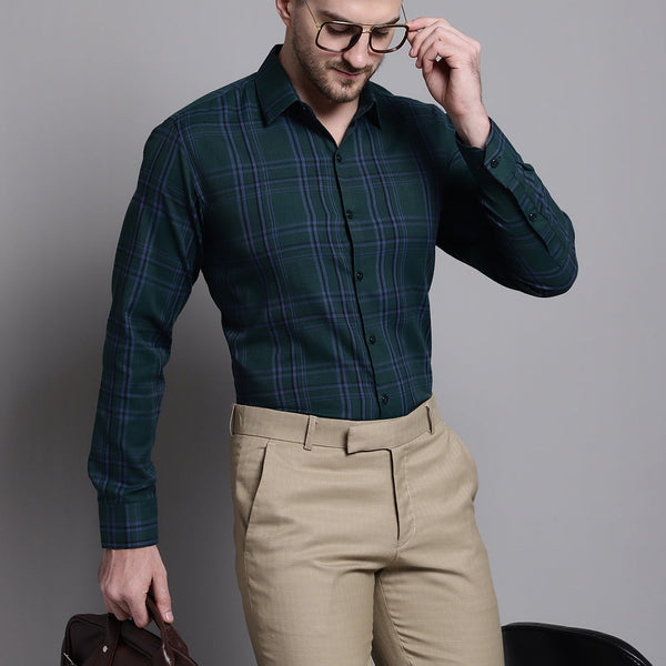 Jainish Men's Classic Checks Formal Shirt - Green - Distacart