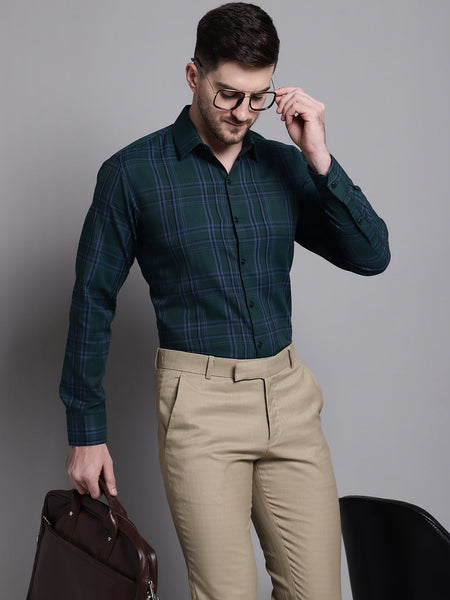 Jainish Men's Classic Checks Formal Shirt - Green - Distacart