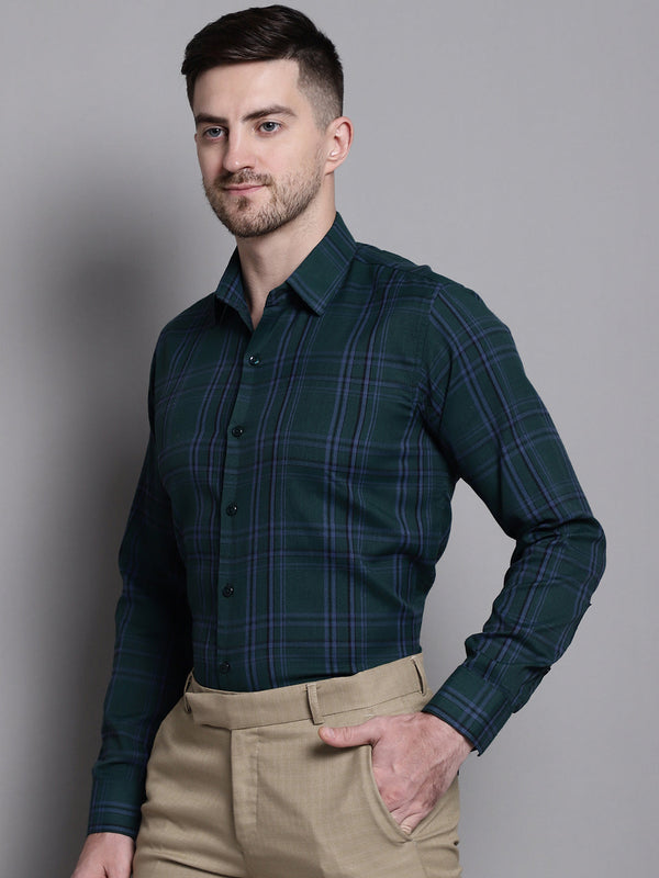 Jainish Men's Classic Checks Formal Shirt - Green - Distacart