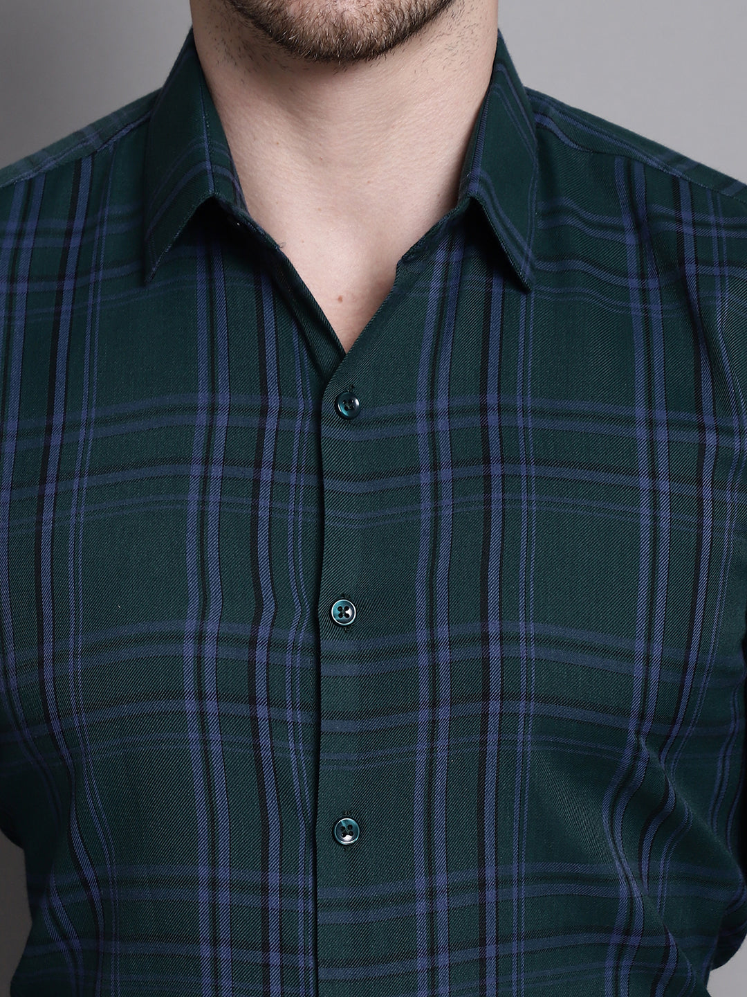 Jainish Men's Classic Checks Formal Shirt - Green - Distacart