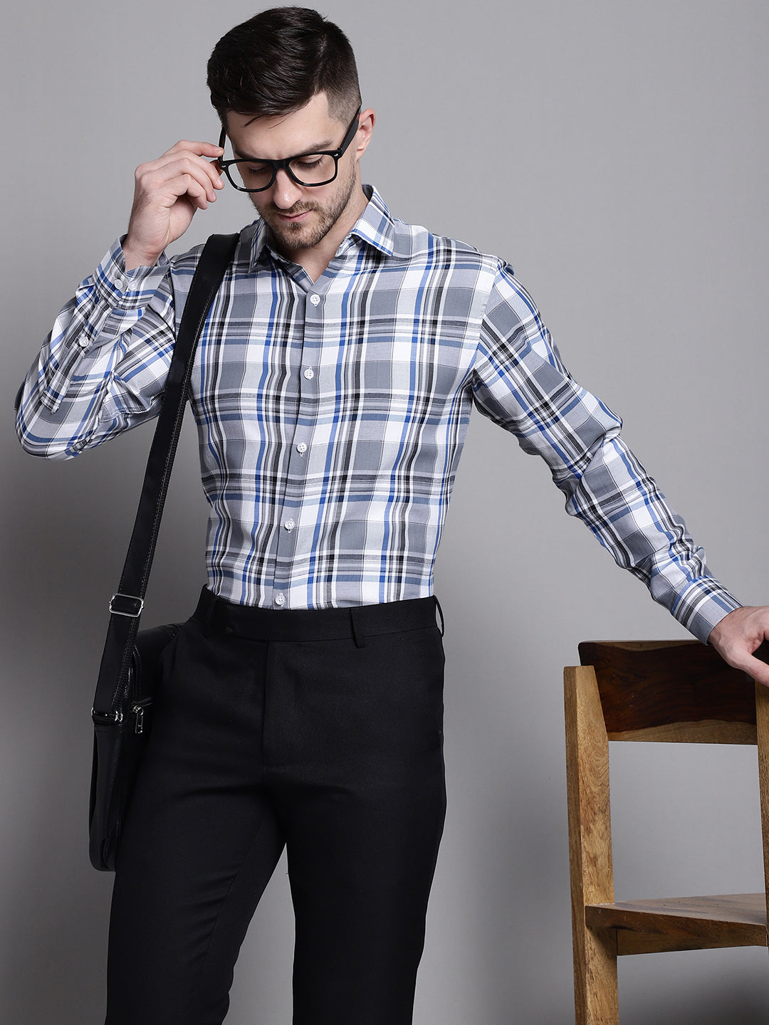 Jainish Men's Classic Checks Formal Shirt - Grey - Distacart