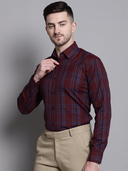 Jainish Men's Classic Checks Formal Shirt - Maroon - Distacart