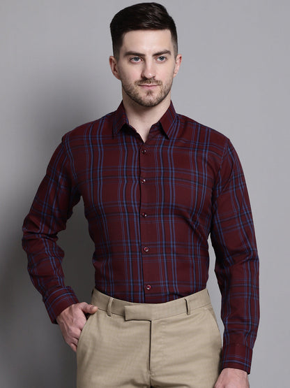 Jainish Men's Classic Checks Formal Shirt - Maroon - Distacart