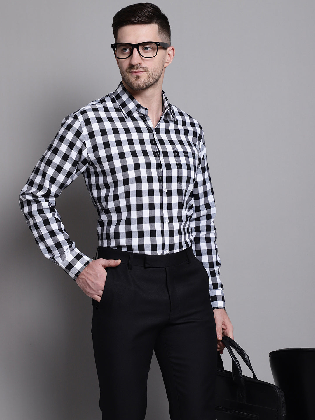 Jainish Men's Buffalo Check Formal Shirt - Black - Distacart