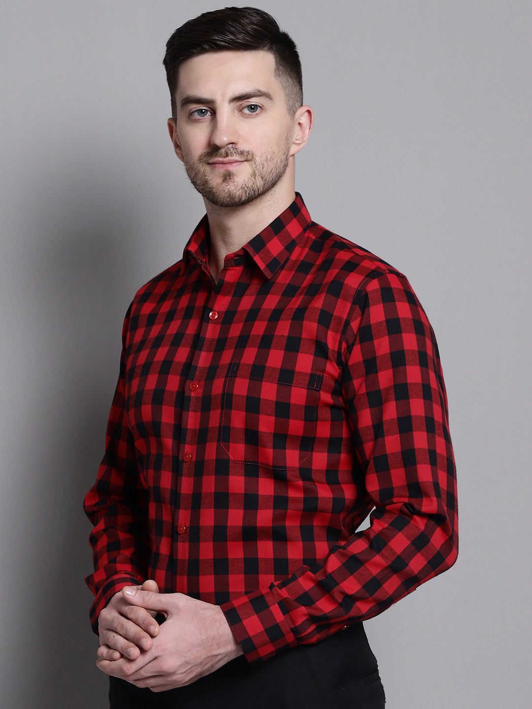 Jainish Men's Buffalo Check Formal Shirt - Red - Distacart