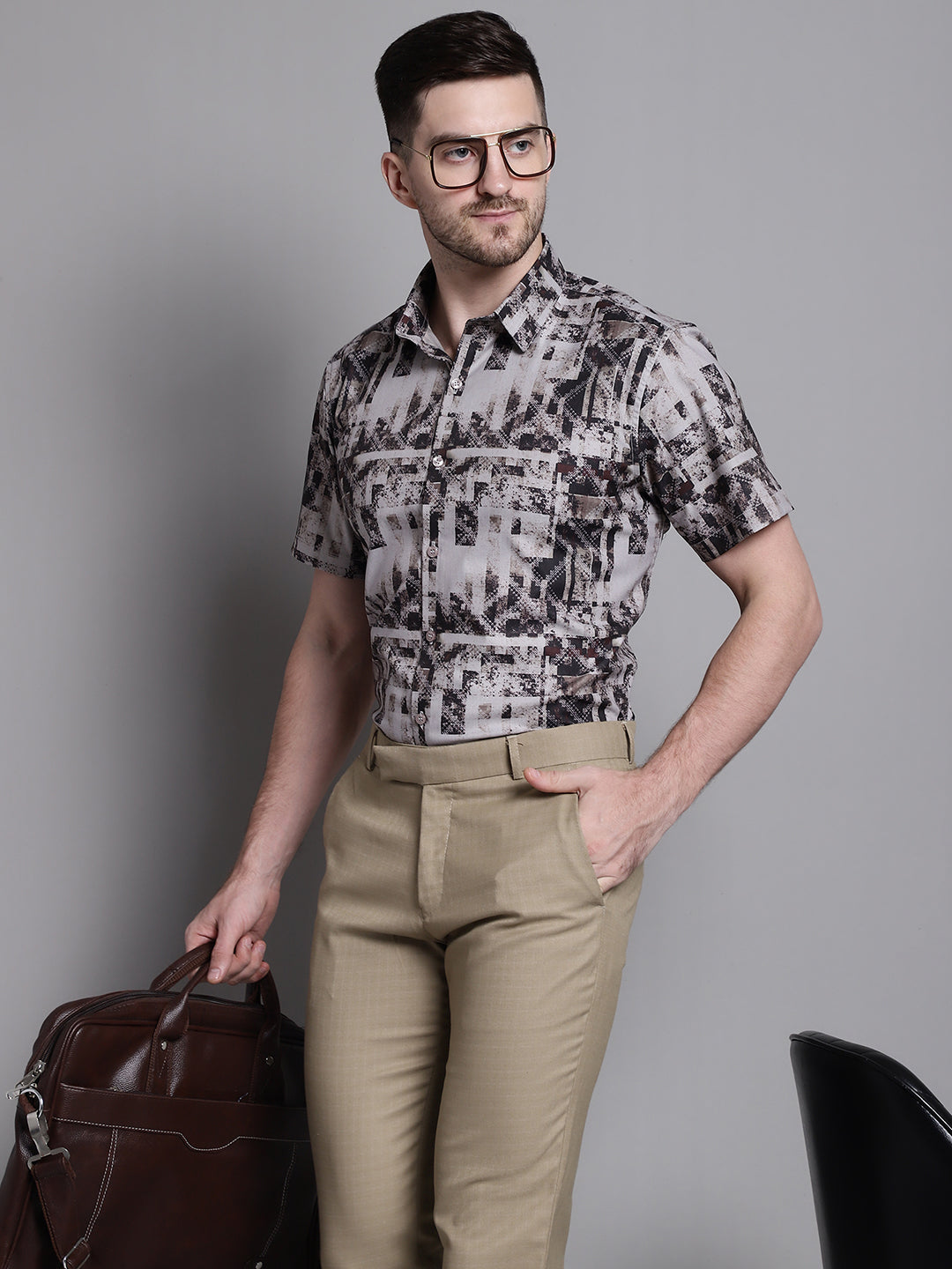 Jainish Men's Printed Formal Shirt - Brown - Distacart
