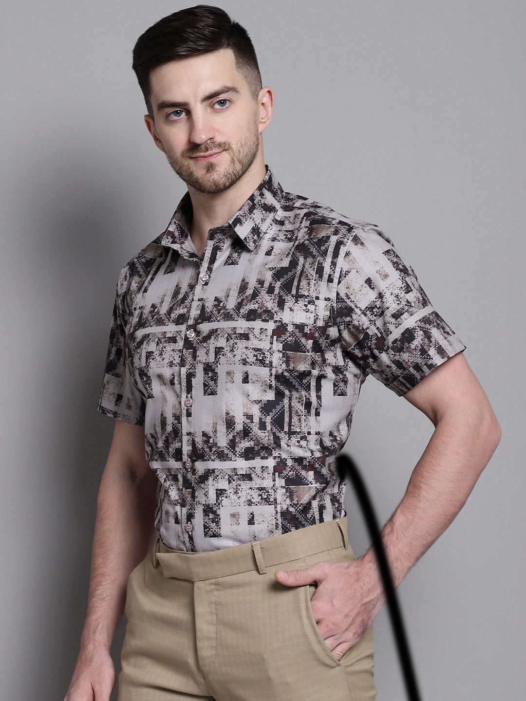 Jainish Men's Printed Formal Shirt - Brown - Distacart