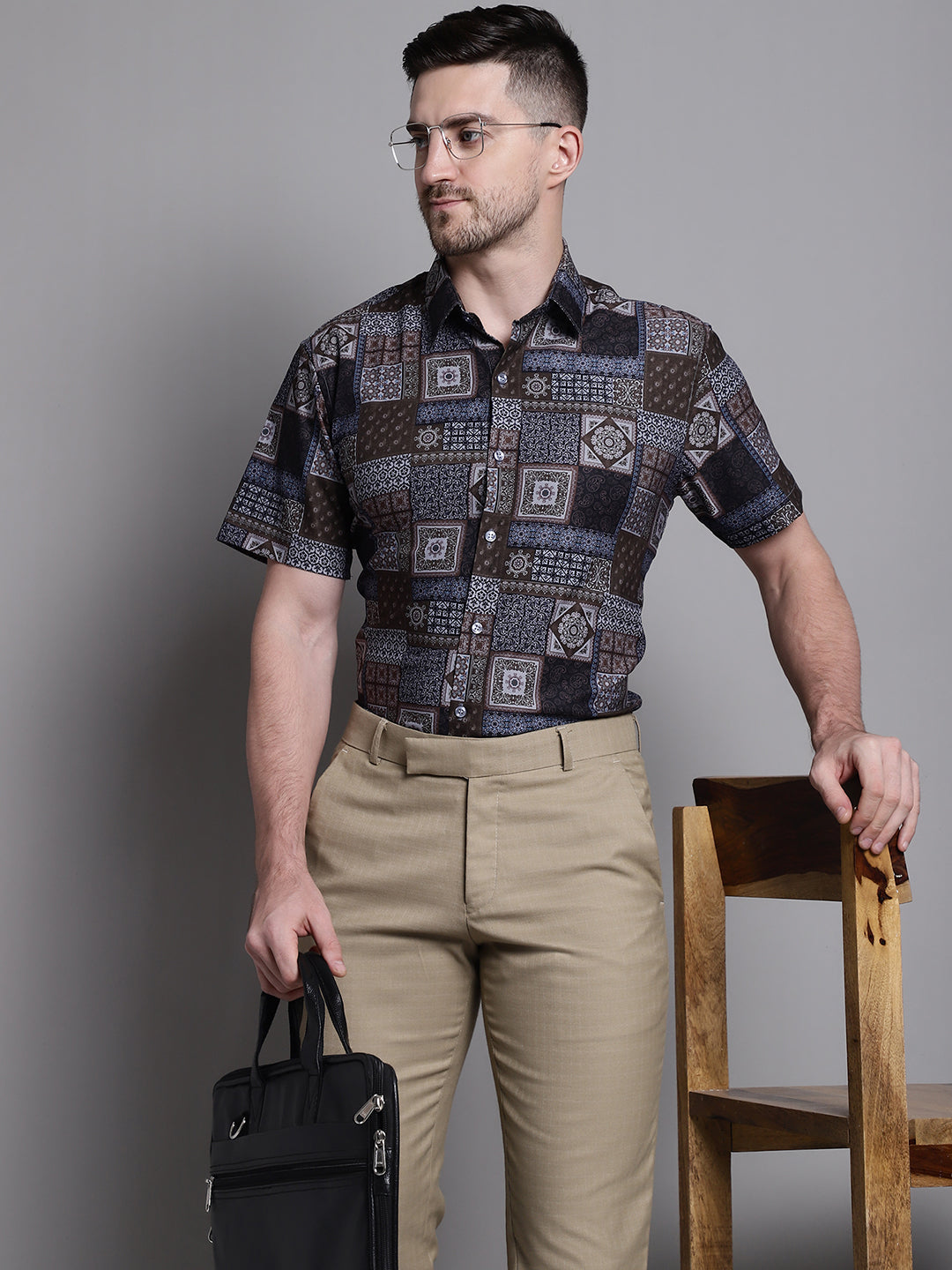 Jainish Men's Printed Formal Shirt - Coffee - Distacart