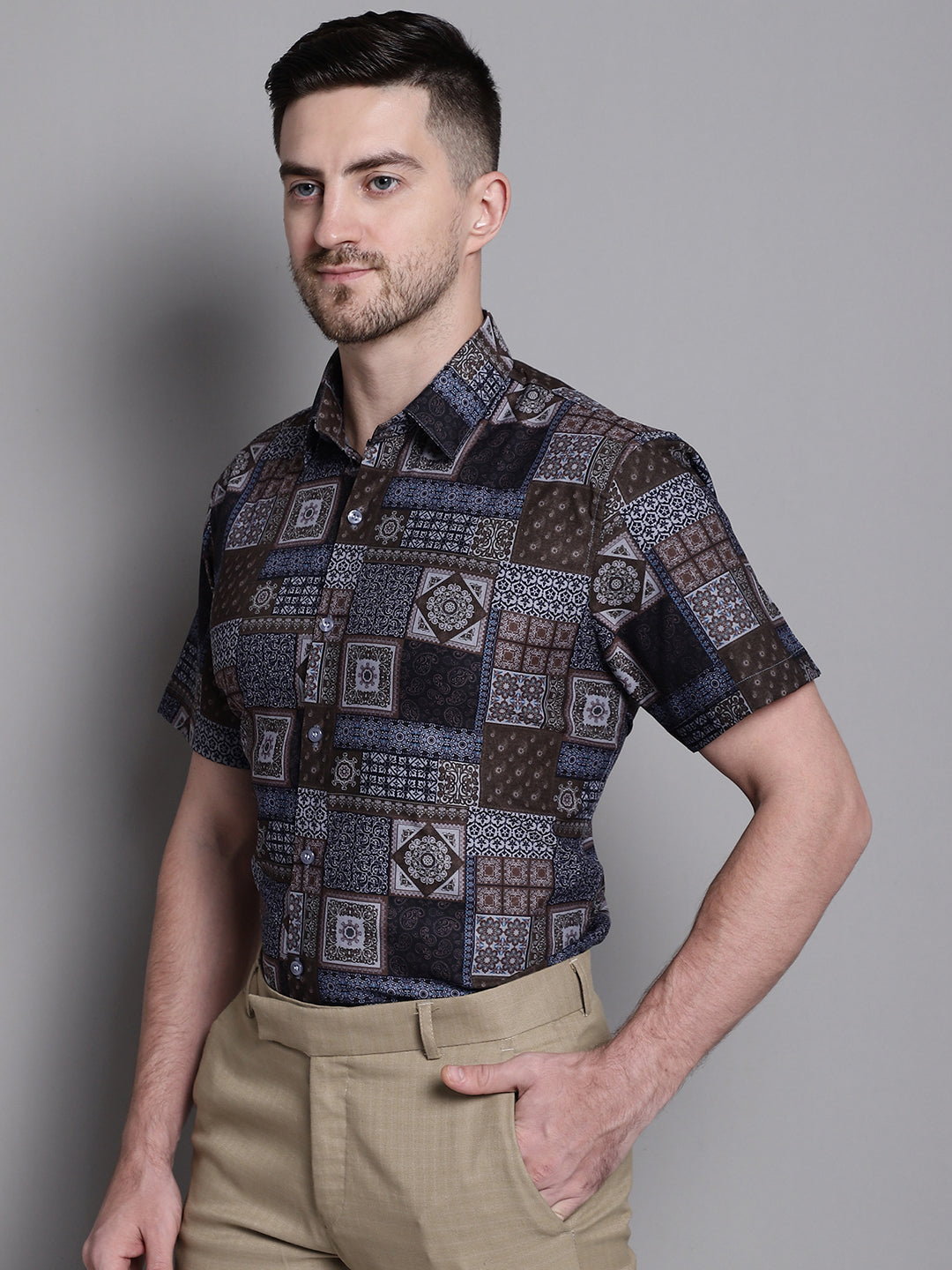 Jainish Men's Printed Formal Shirt - Coffee - Distacart