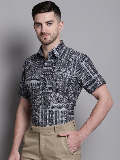Jainish Men's Printed Formal Shirt - Grey - Distacart