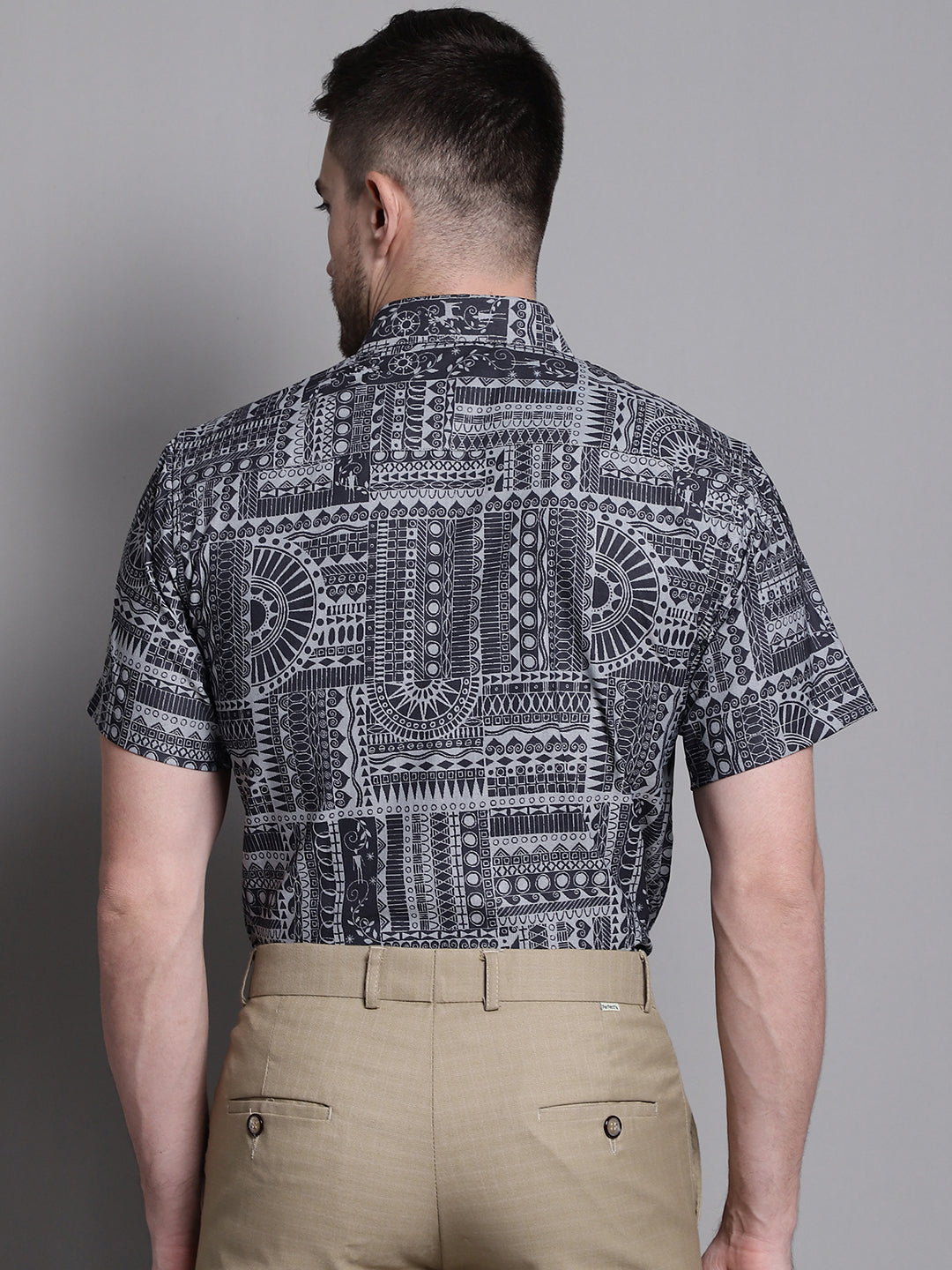 Jainish Men's Printed Formal Shirt - Grey - Distacart