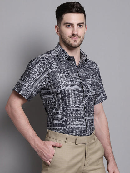 Jainish Men's Printed Formal Shirt - Grey - Distacart