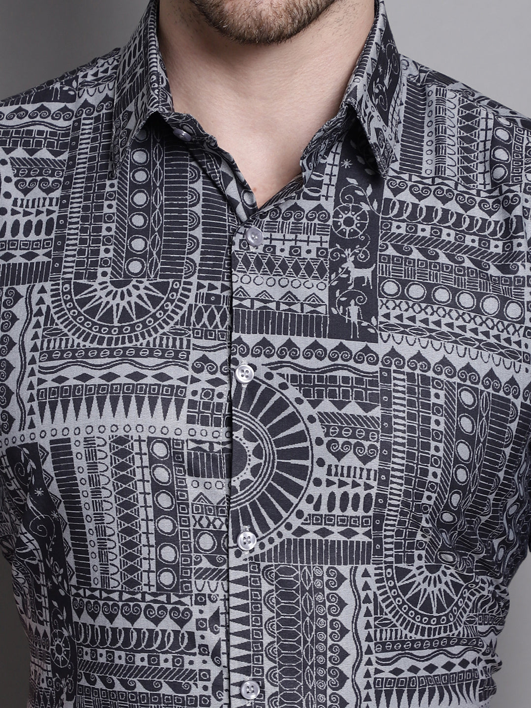 Jainish Men's Printed Formal Shirt - Grey - Distacart