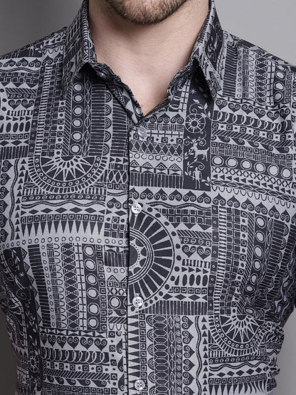 Jainish Men's Printed Formal Shirt - Grey - Distacart