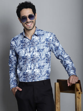 Jainish Men's Geomatric Printed Formal Shirts - Blue - Distacart
