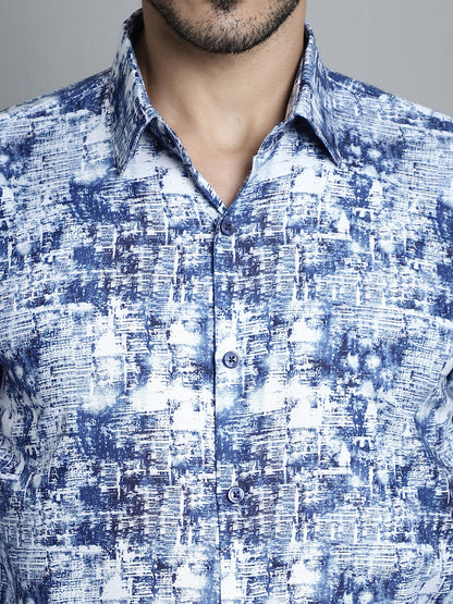 Jainish Men's Geomatric Printed Formal Shirts - Blue - Distacart