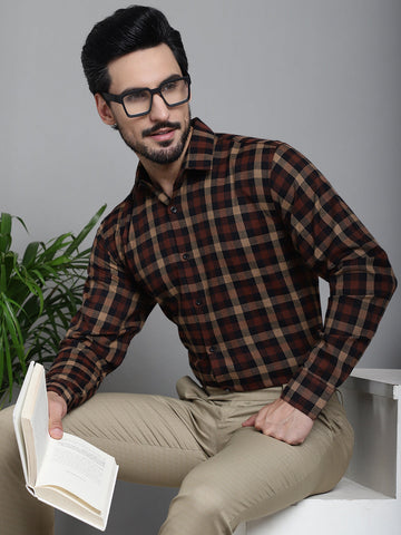 Indian Needle Men's Checked Formal Shirt - Brown - Distacart