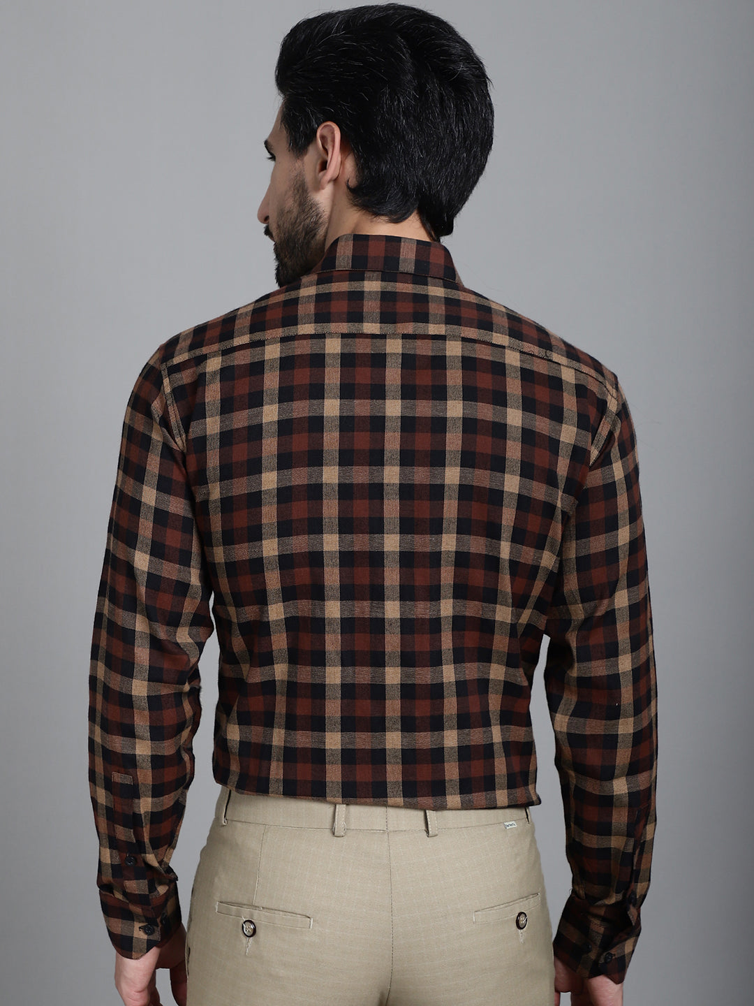 Indian Needle Men's Checked Formal Shirt - Brown - Distacart