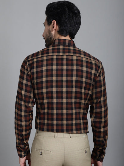 Indian Needle Men's Checked Formal Shirt - Brown - Distacart