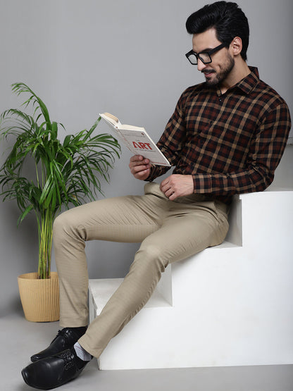 Indian Needle Men's Checked Formal Shirt - Brown - Distacart