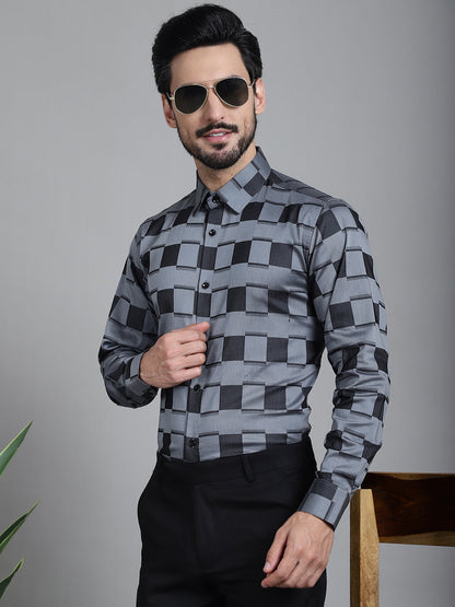 Indian Needle Men's Printed Formal Shirt - Grey - Distacart