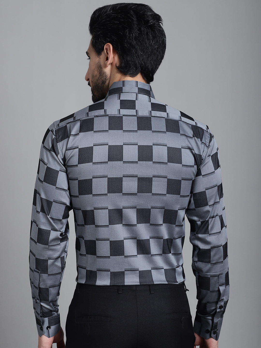 Indian Needle Men's Printed Formal Shirt - Grey - Distacart