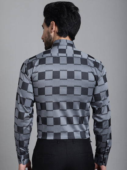 Indian Needle Men's Printed Formal Shirt - Grey - Distacart